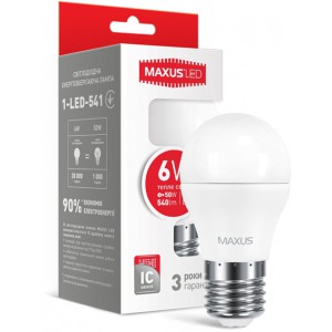 LED лампа MAXUS G45 6W мягкий свет 220V E27 (1-LED-541)